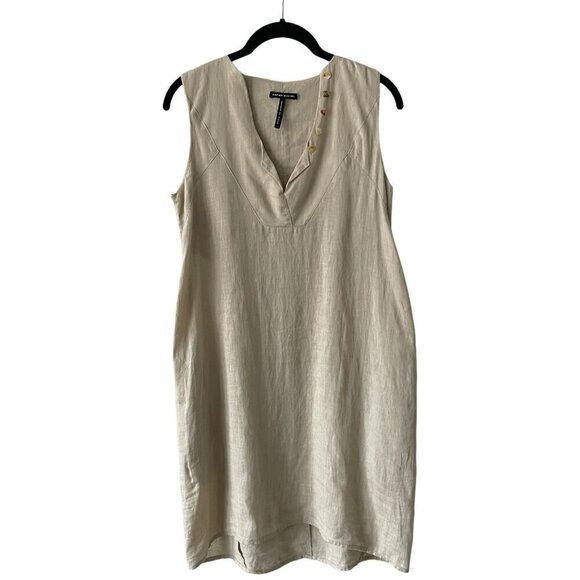 Sarah Pacini Linen Pullover V-Neck Casual Sleeveless Mini Dress Brown XS - Picture 1 of 8